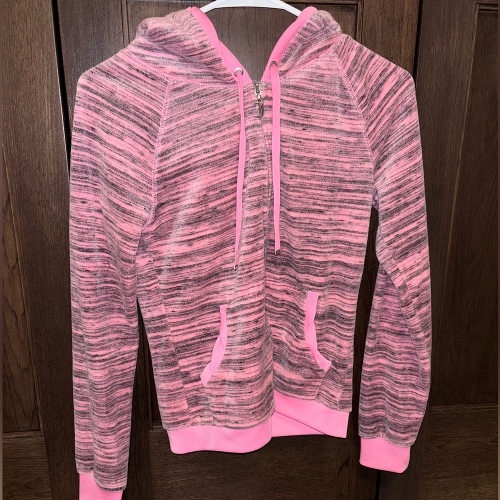 Y2K JUICY COUTURE Sachet Pink Gray Velvet Velour Hoodie Track Jacket Sweatshirt